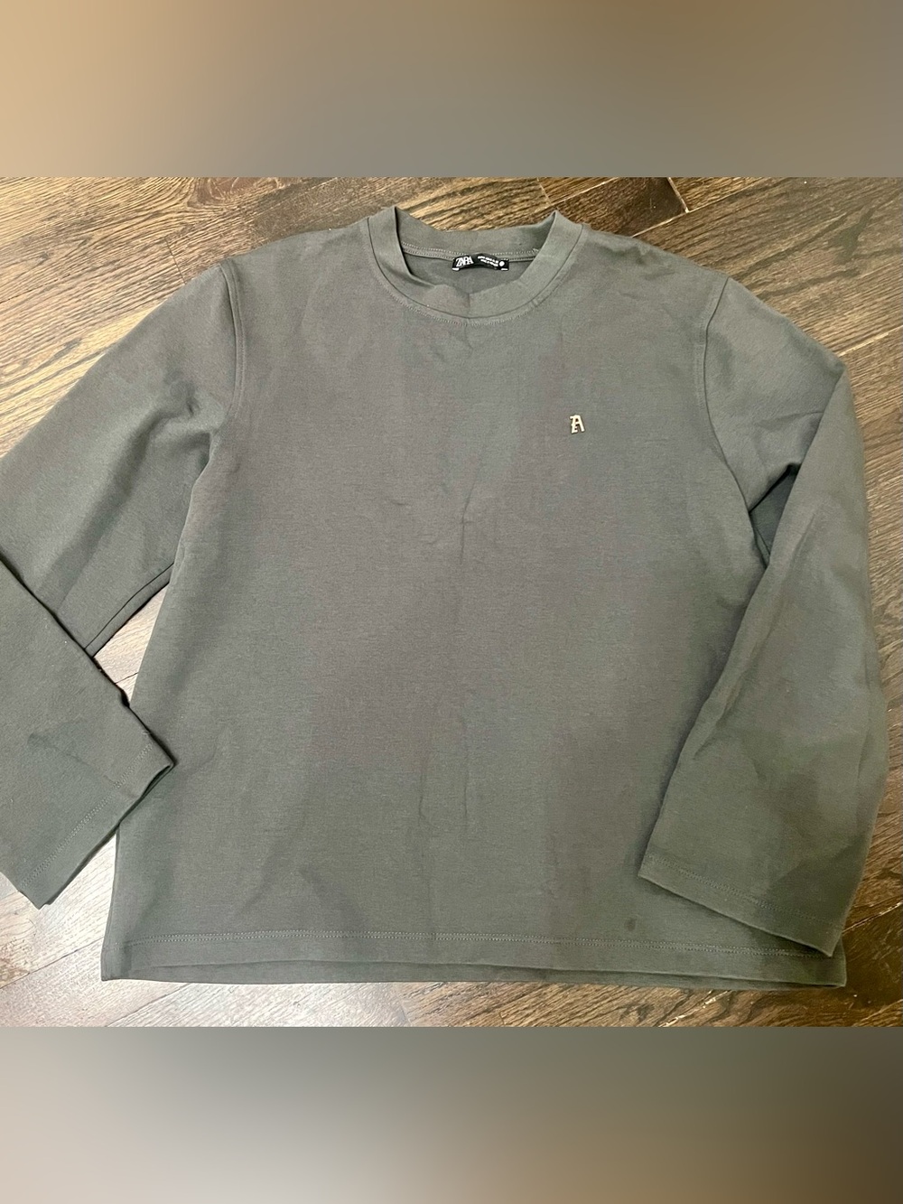 Zara Woman Black Long Sleeve Crew Neck Top Gold Z Logo Size M